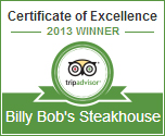 Certificate of Excellence - Billy Bob's Steakhouse